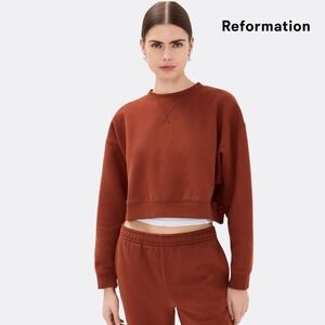 Reformation Grace Crop Vintage Oversize Crew Neck Sweatshirt – Fig Jam – Size M